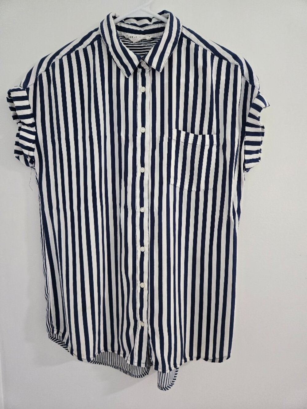 Jane & Delancey Women's Size S-Blue & White Striped Short Sleeve Blouse-Nautical